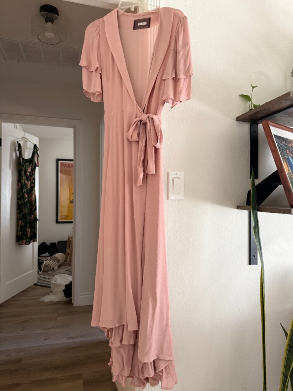 Reformation Pink Wrap Maxi Dress with Flutter Sleeves - Size Small